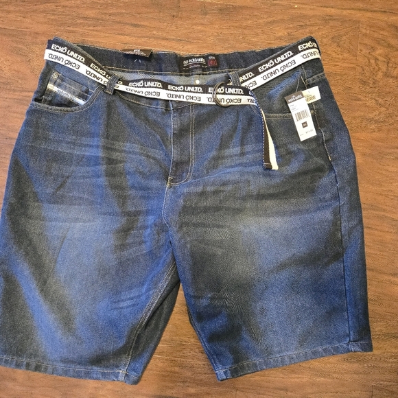 NWT Ecko Unltd Jean Shorts Mens Size 46 759 Relaxed Fit Belted Denim Jorts - Picture 1 of 6